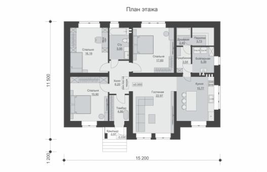 Одноэтажный дом с тремя спальнями и просторной гостиной
